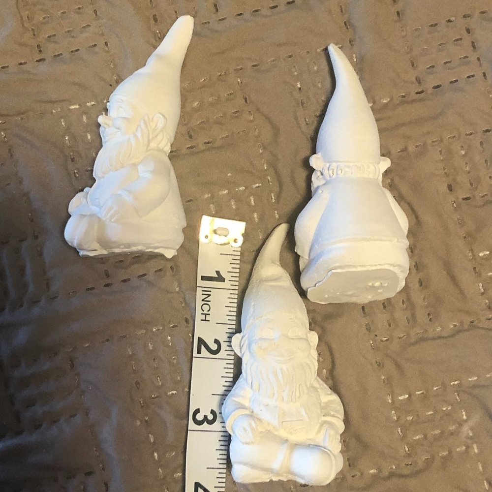 Eight (3-1/2" H) Paint-your-own ceramic GNOMES
